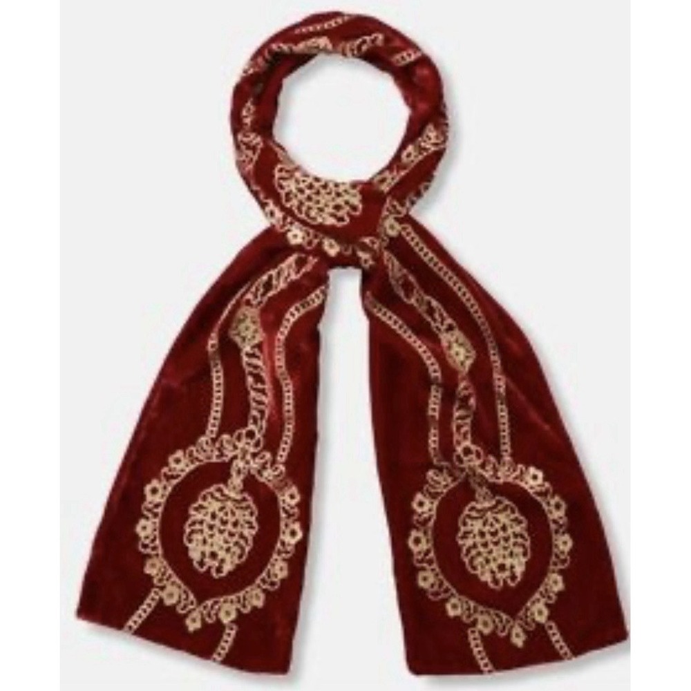 Vintage The Met Metropolitan Museum Art Burgundy Velvet Scarf Gold Baroque
